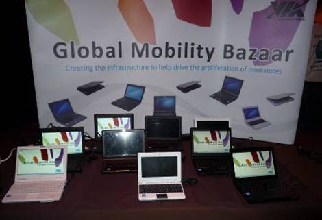 A variety of mini-note PCs from VIA's Global Mobility Bazaar program