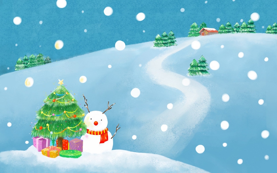 e时代生活 桌面 壁纸 宽屏 温馨圣诞和冬雪插画宽屏壁纸